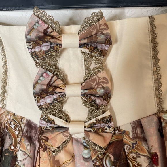 Lolitimes Fairytale Print Whimsigoth Skirt Size Small Multicolor Bow Lace Lined - Picture 6 of 13